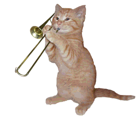 cat playing a trumpet